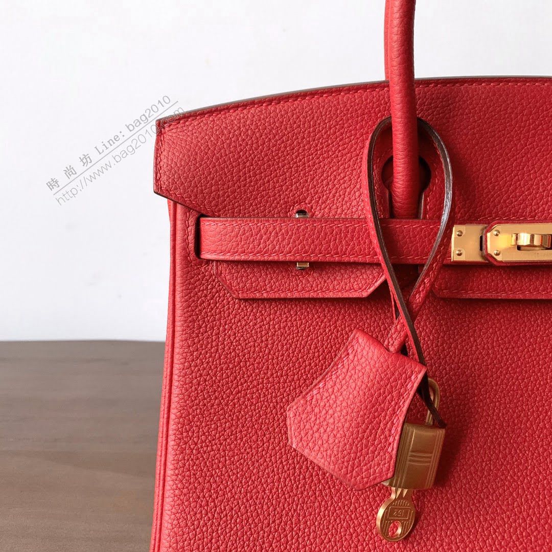Hermesn鉑金女包 愛馬仕Birkin手提包 原廠Togo皮 大紅色 全手工  am2210